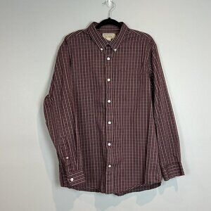 Duluth Trading Maroon Checkered Button Down Shirt Long Sleeve XL EUC